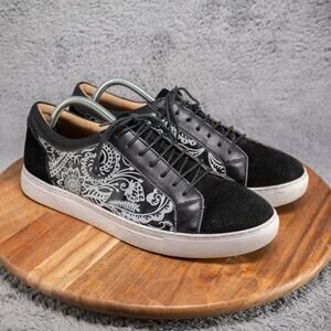 Robert Graham Black White Leather Suede Lace Up Sneakers 10 M Paisley